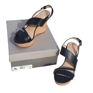 Franco wedge sandals womens 10 black cork NEW platform Seneca vegan faux leather